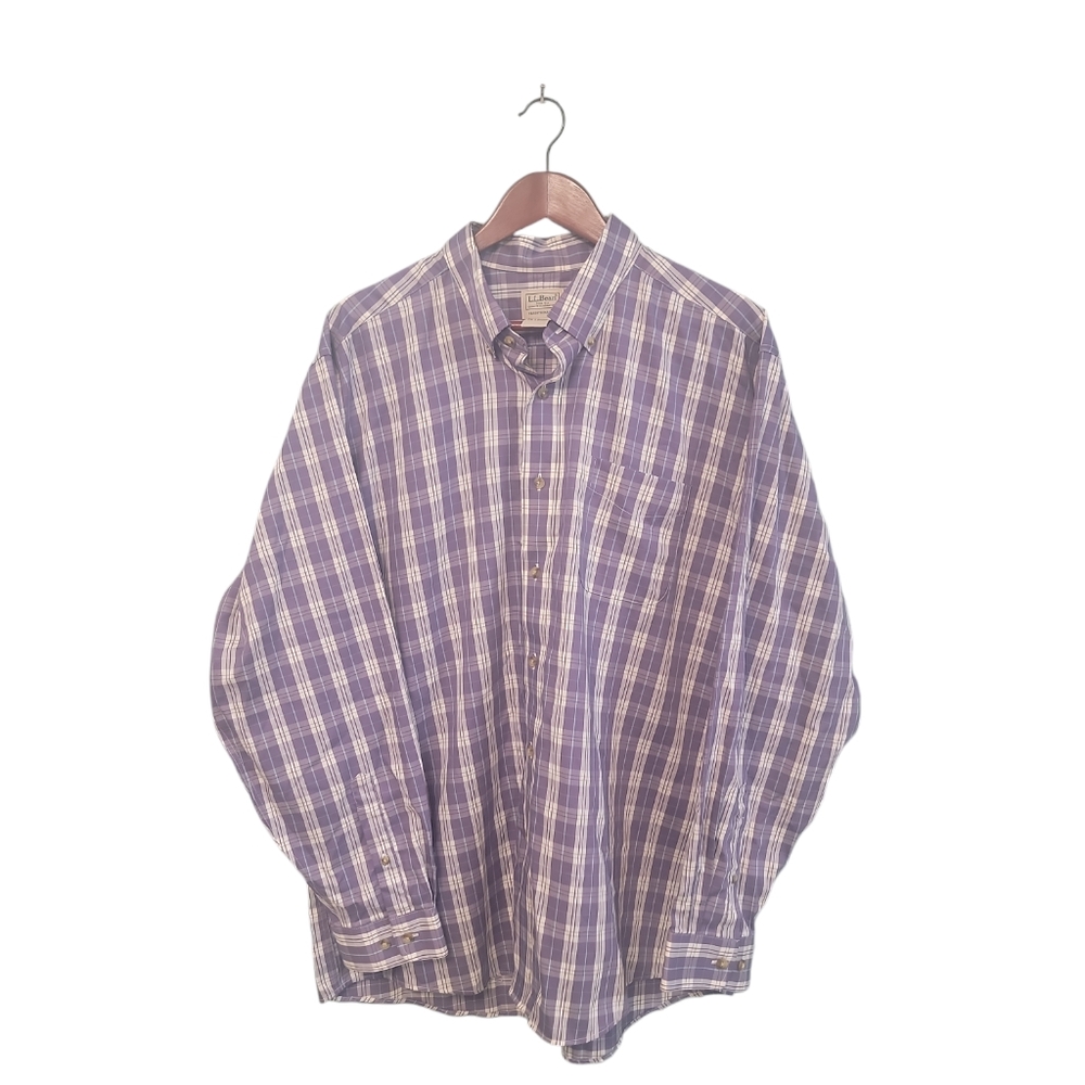 L.L. Bean Mens 100%Cotton Traditional‎ Fit Regular Mens Purple Button Down XL